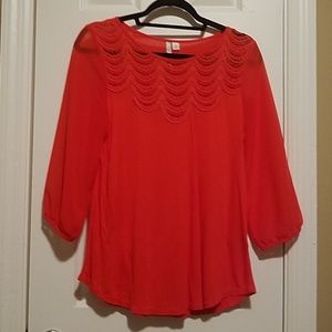 Lauren Conrad Red / Orange 3/4 Sleeve Blouse